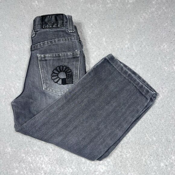 Akademiks Jeans Boys Size 5 Distressed Denim Pockets Zippers Skater Wide Leg - Picture 1 of 13